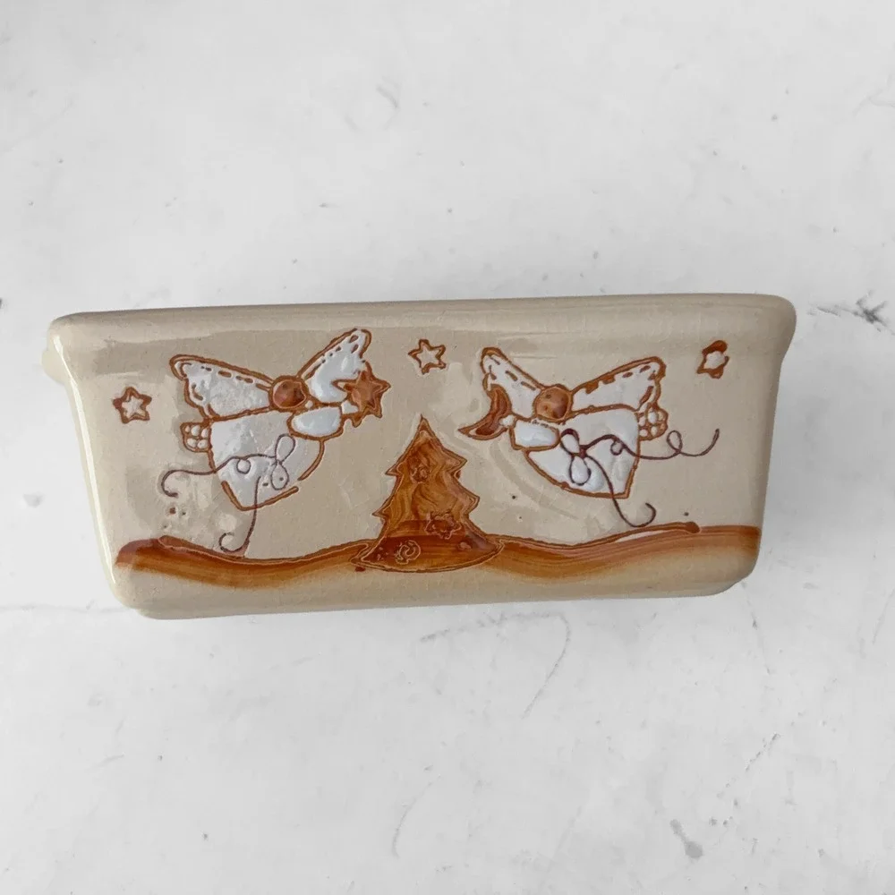 Garden Ridge Christmas Mini Loaf Pan Set 3 Snowman Penguin Angel Stoneware